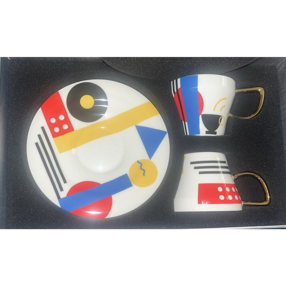 PHILOTIMO Designer Fine Bone China 2 Cups & Saucers Boxed Set.